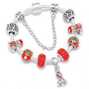 Christmas-style bracelet, red beaded bracelet